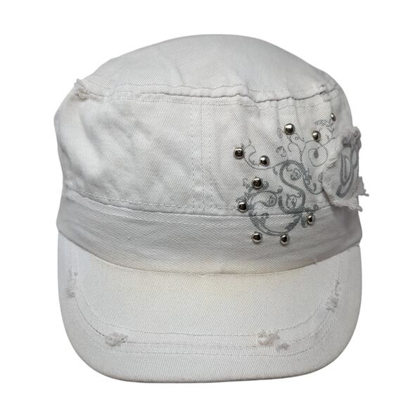 Peace Cadet Army Cap White One Size Stretchable Distressed Lightweight D&Y - Picture 1 of 9
